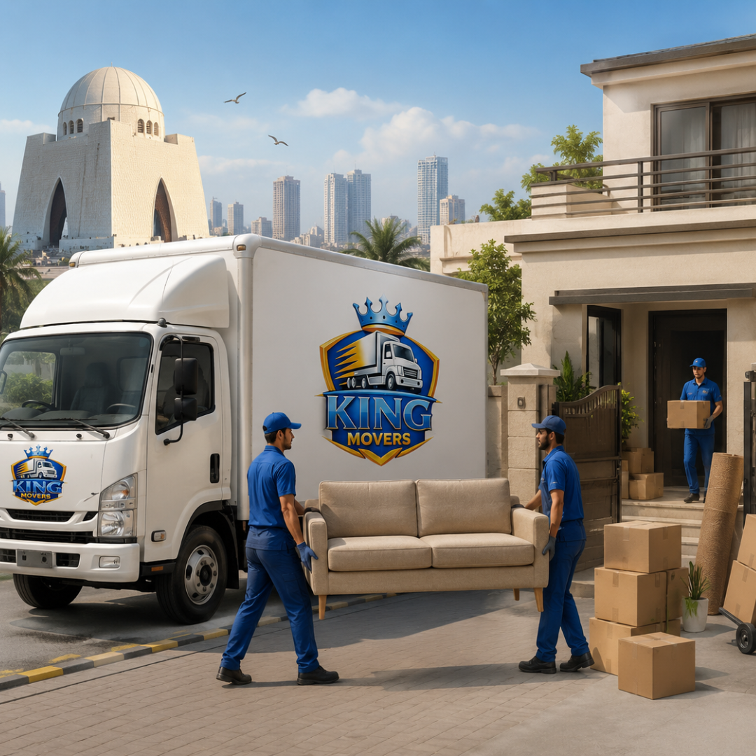 King Movers team carrying boxes during a house shifting in Pakistan