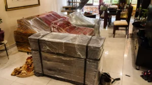 Professional house shifting services in Nazimabad, Karachi, with packed furniture